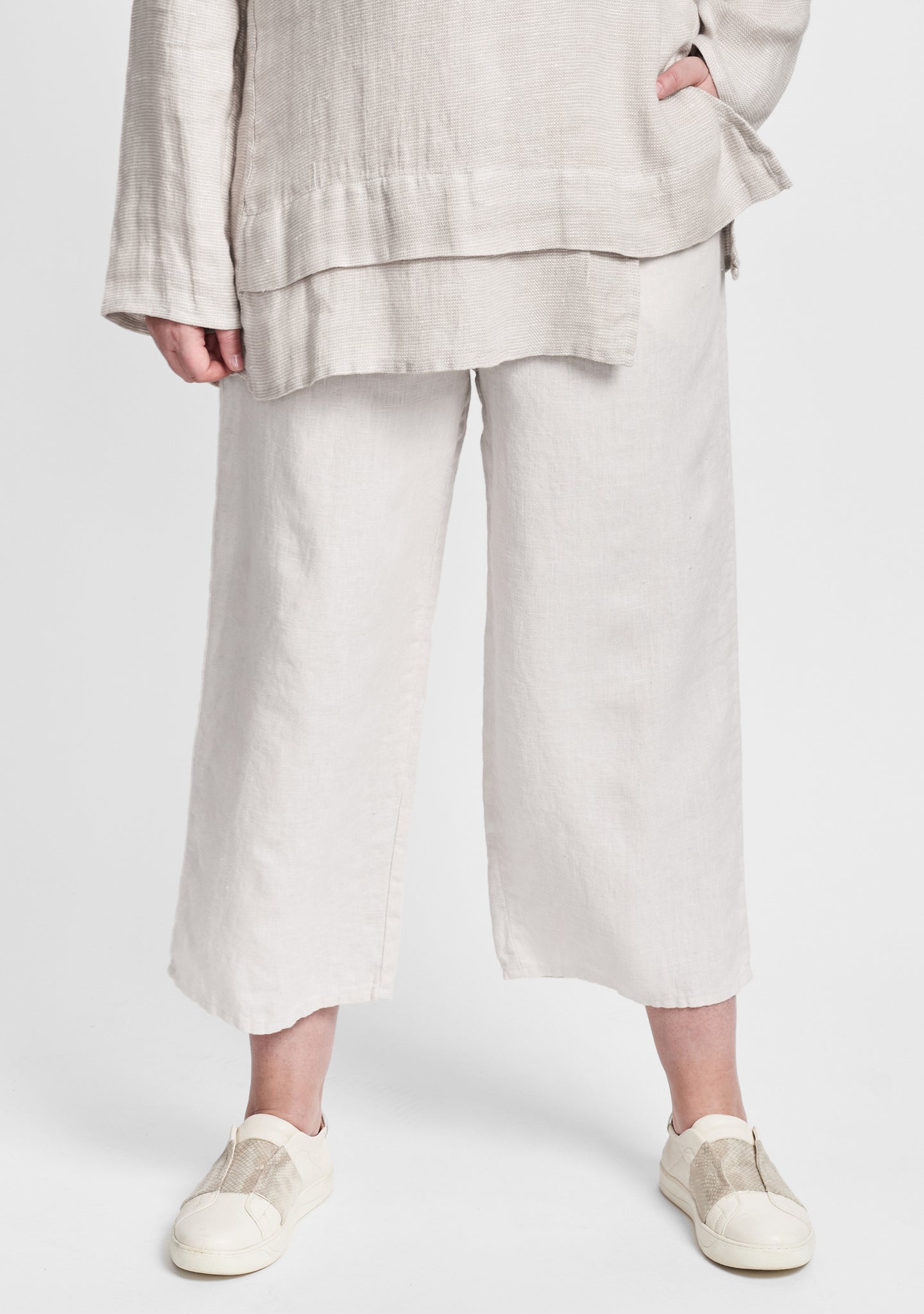 floods linen pants with elastic waist white