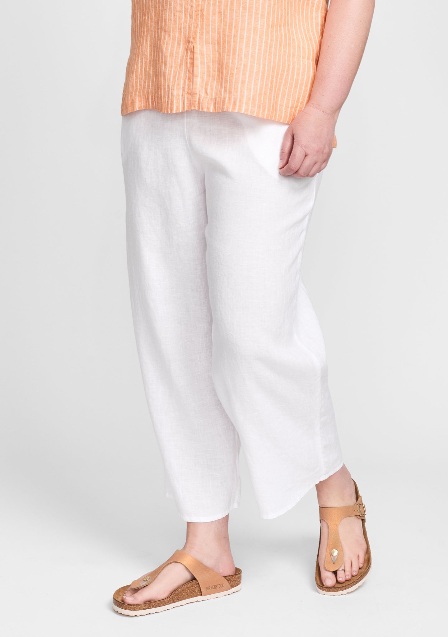 floods linen pants with elastic waist details