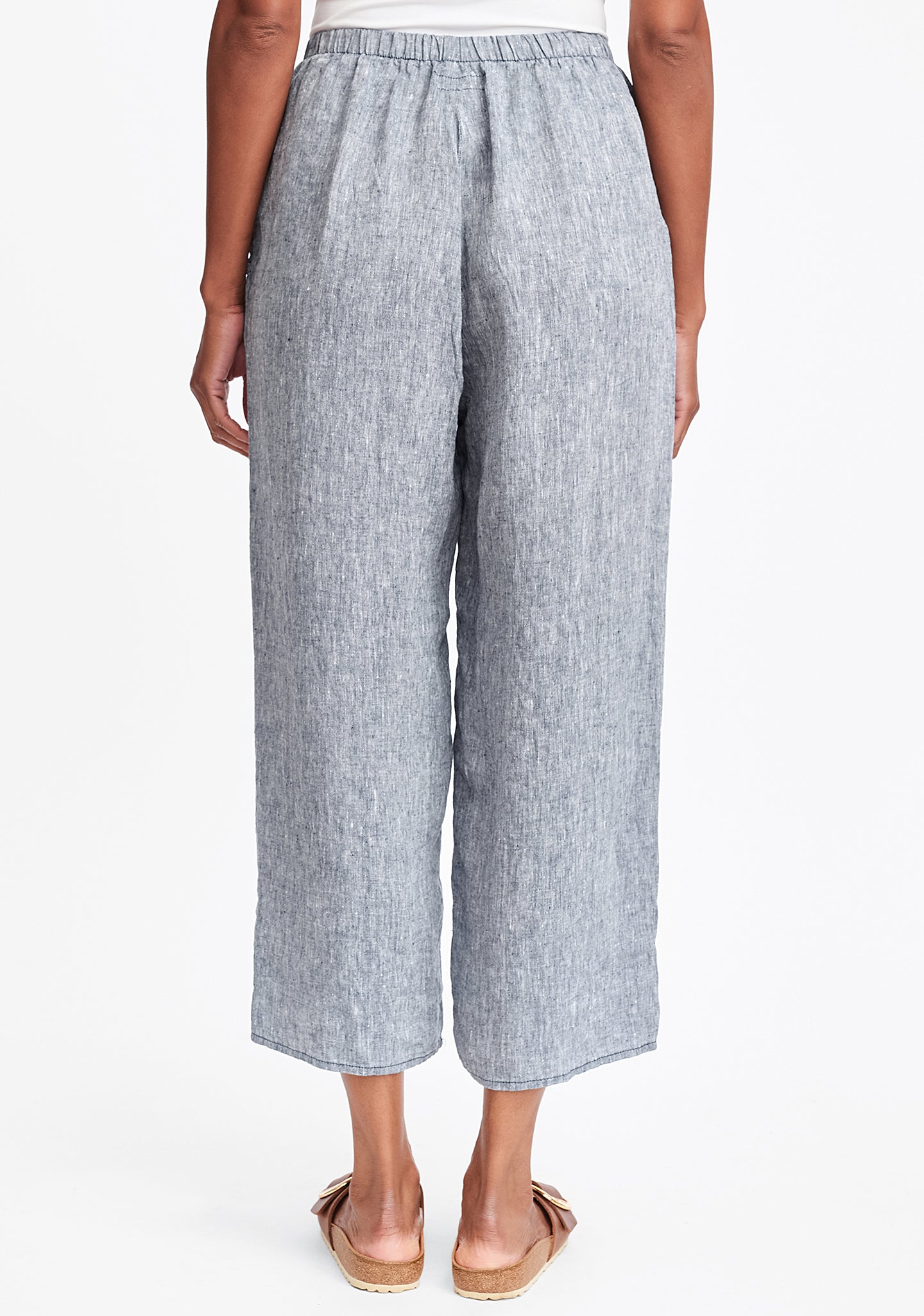 floods linen pants with elastic waist details