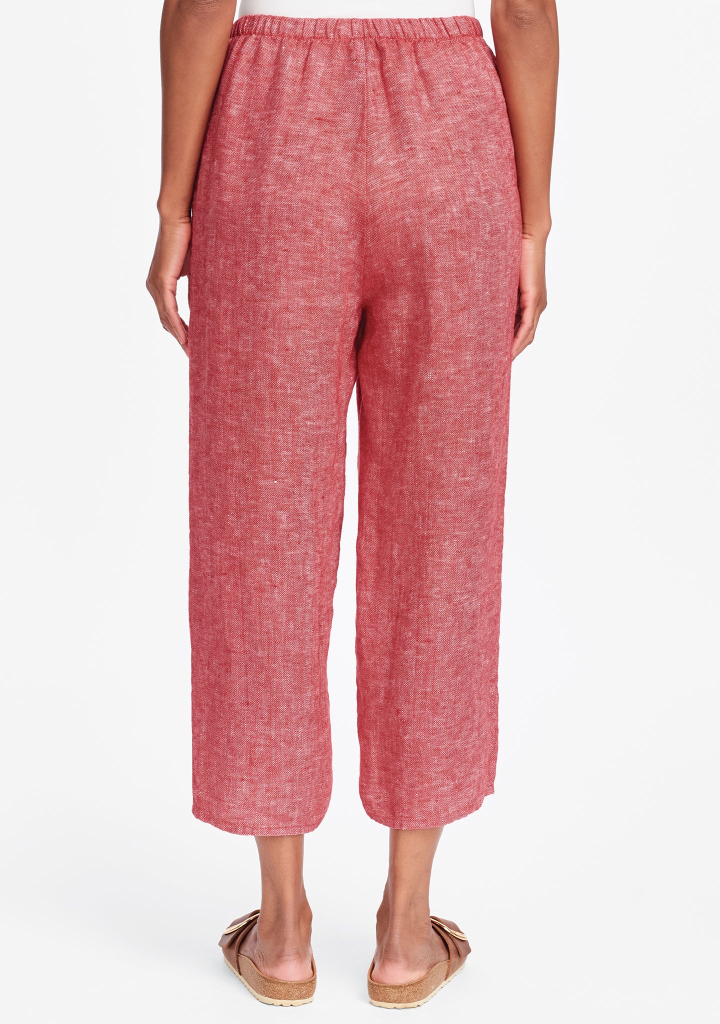 floods linen pants with elastic waist details