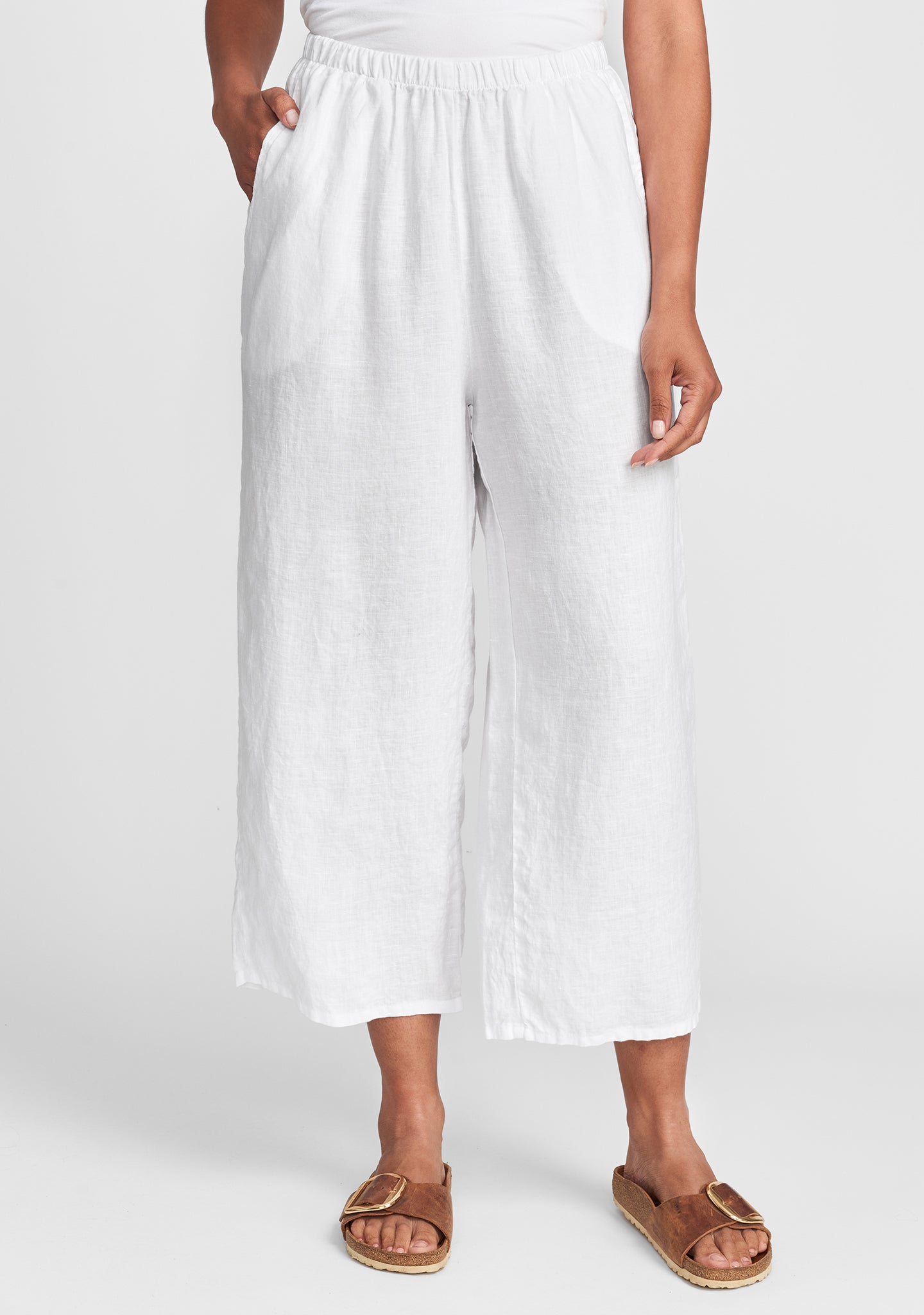 floods linen pants with elastic waist details