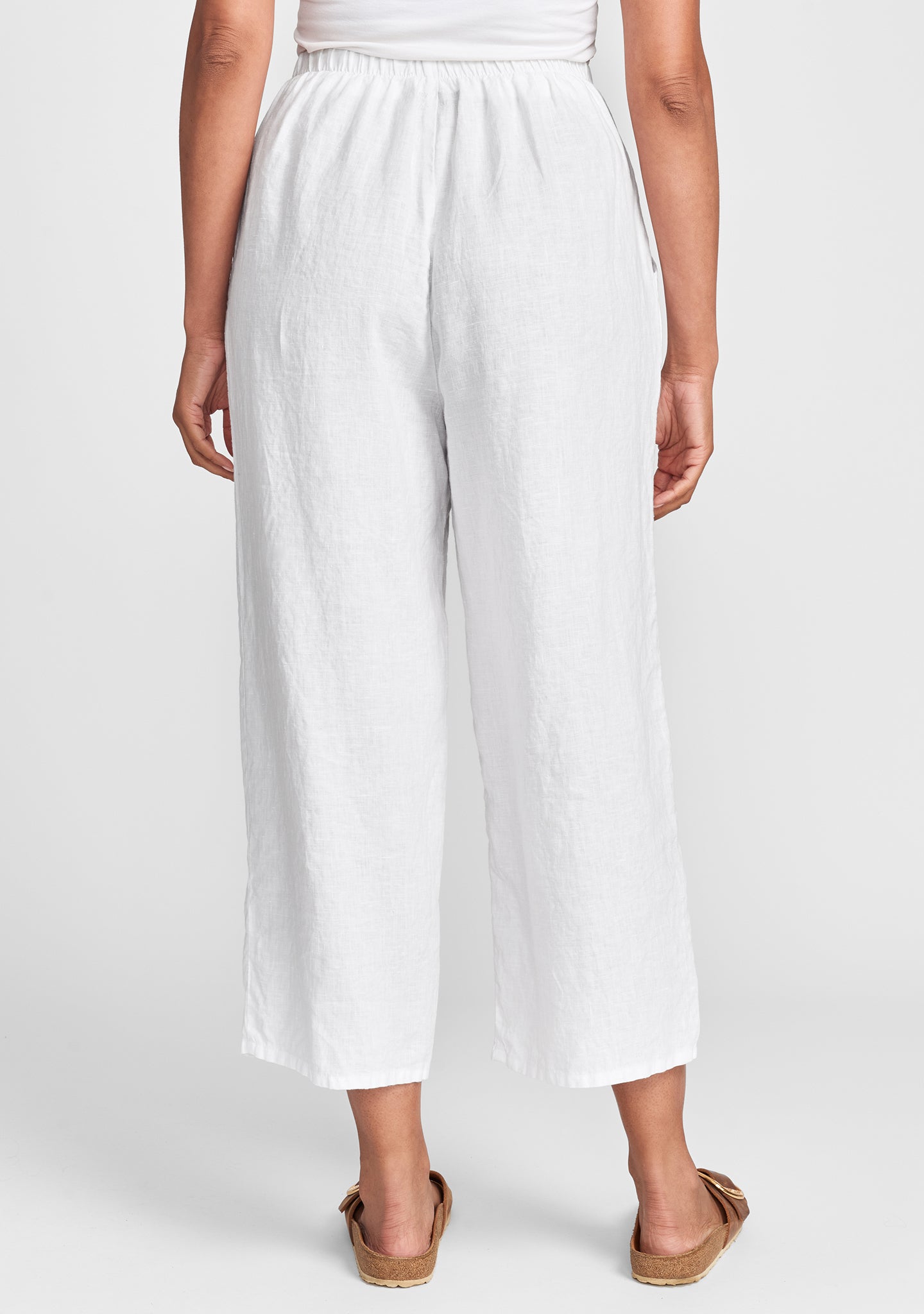 floods linen pants with elastic waist details