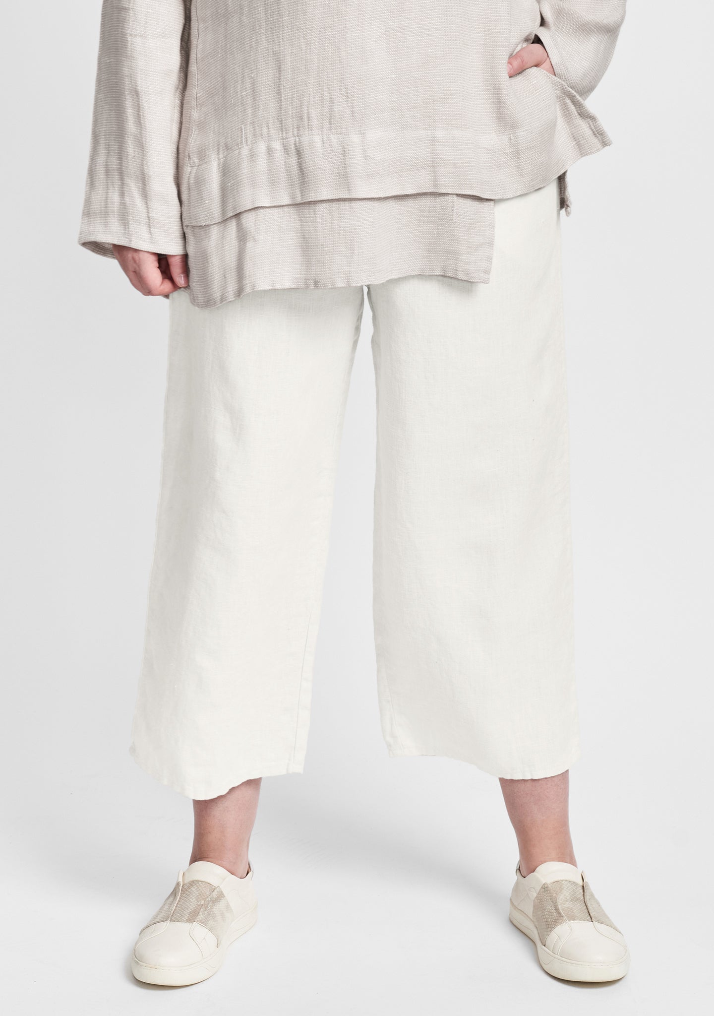 floods linen pants with elastic waist white