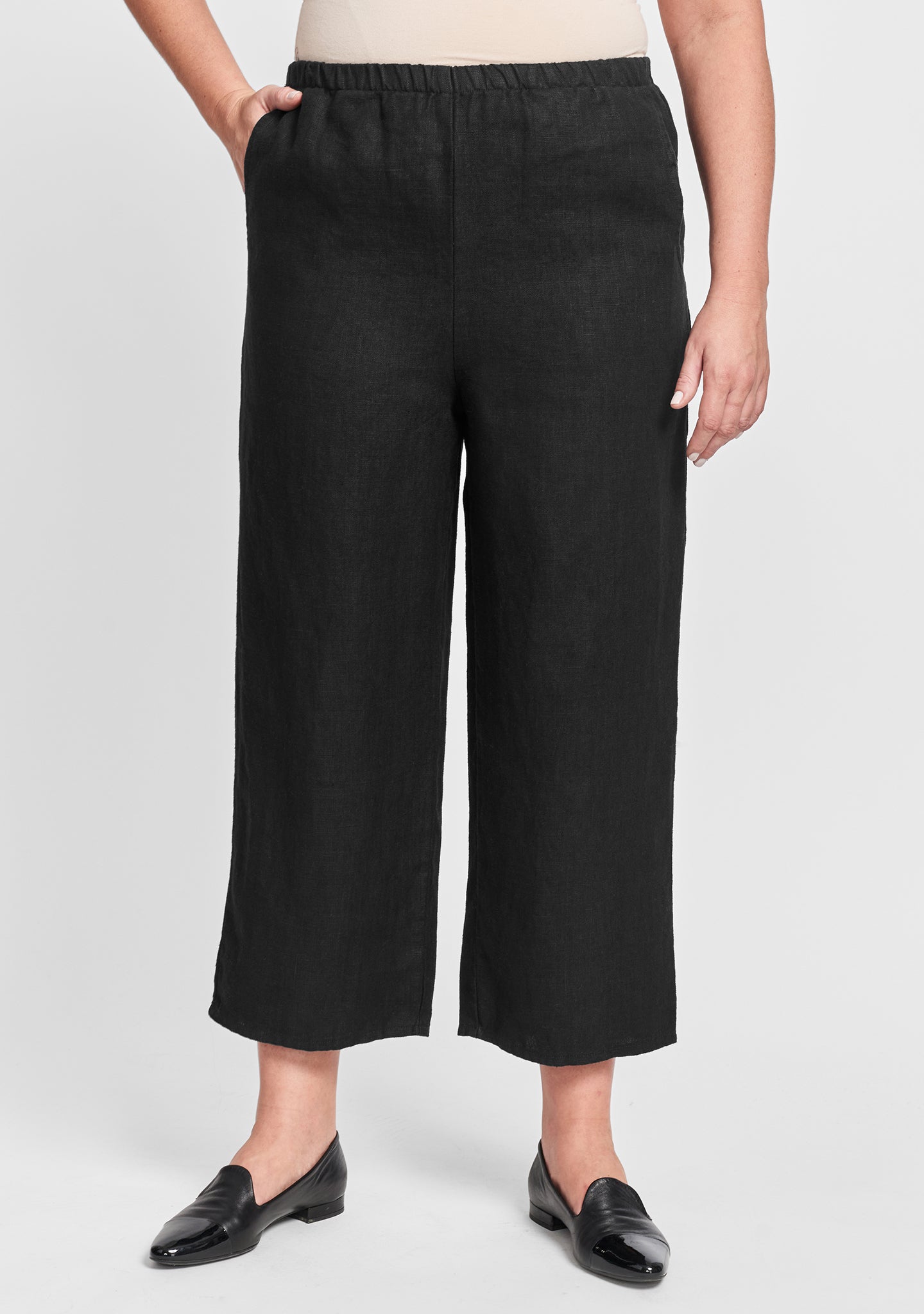 floods linen pants with elastic waist black