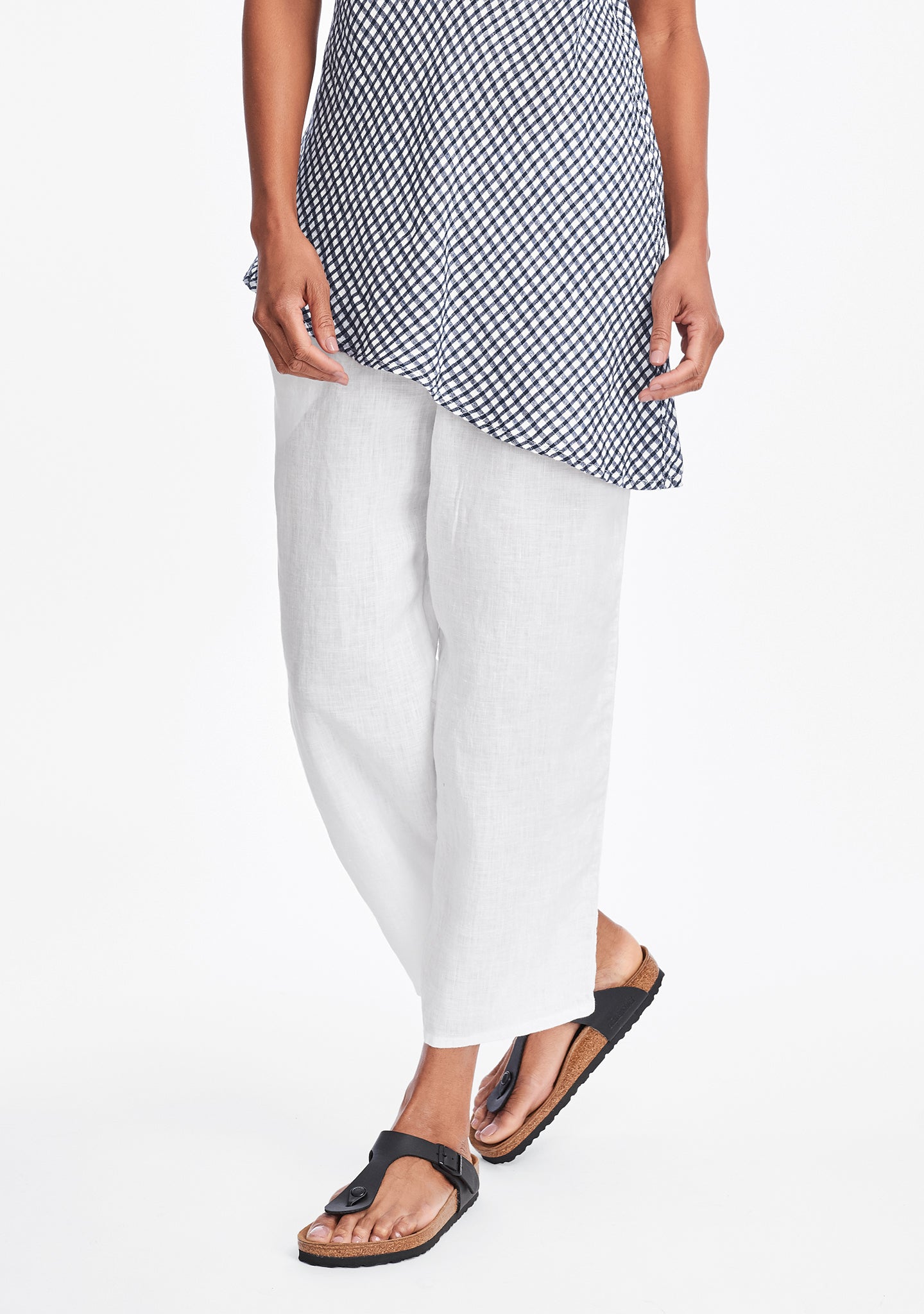 floods linen pants with elastic waist white