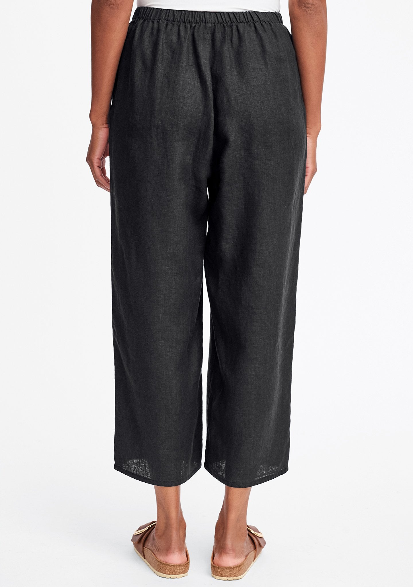 floods linen pants with elastic waist details