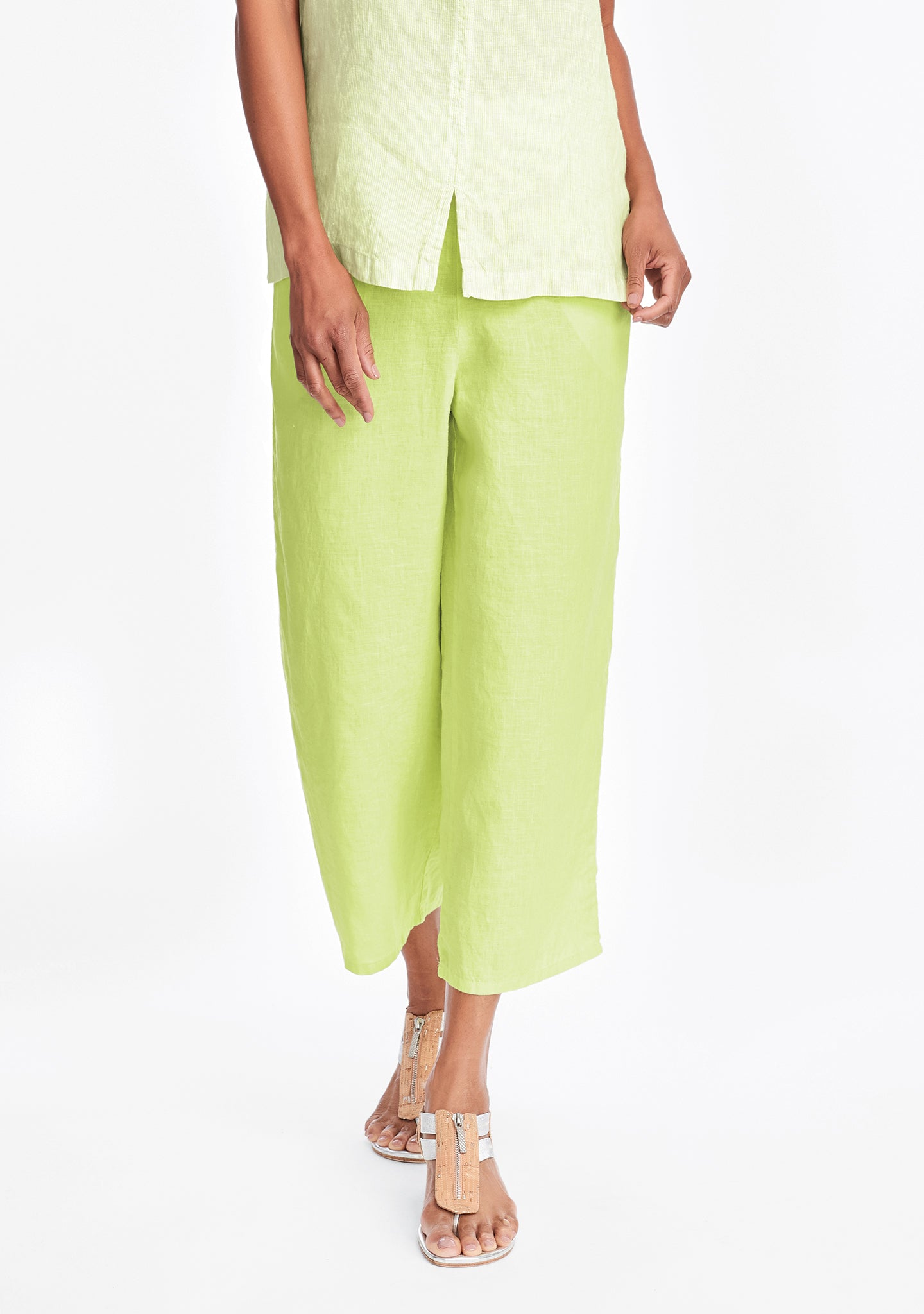 floods linen pants with elastic waist green