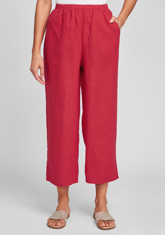 floods linen pants with elastic waist red