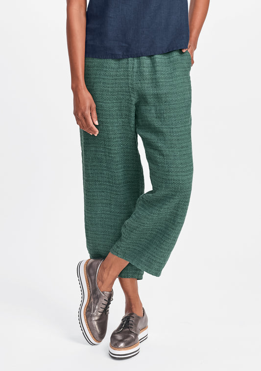 floods linen pants with elastic waist green