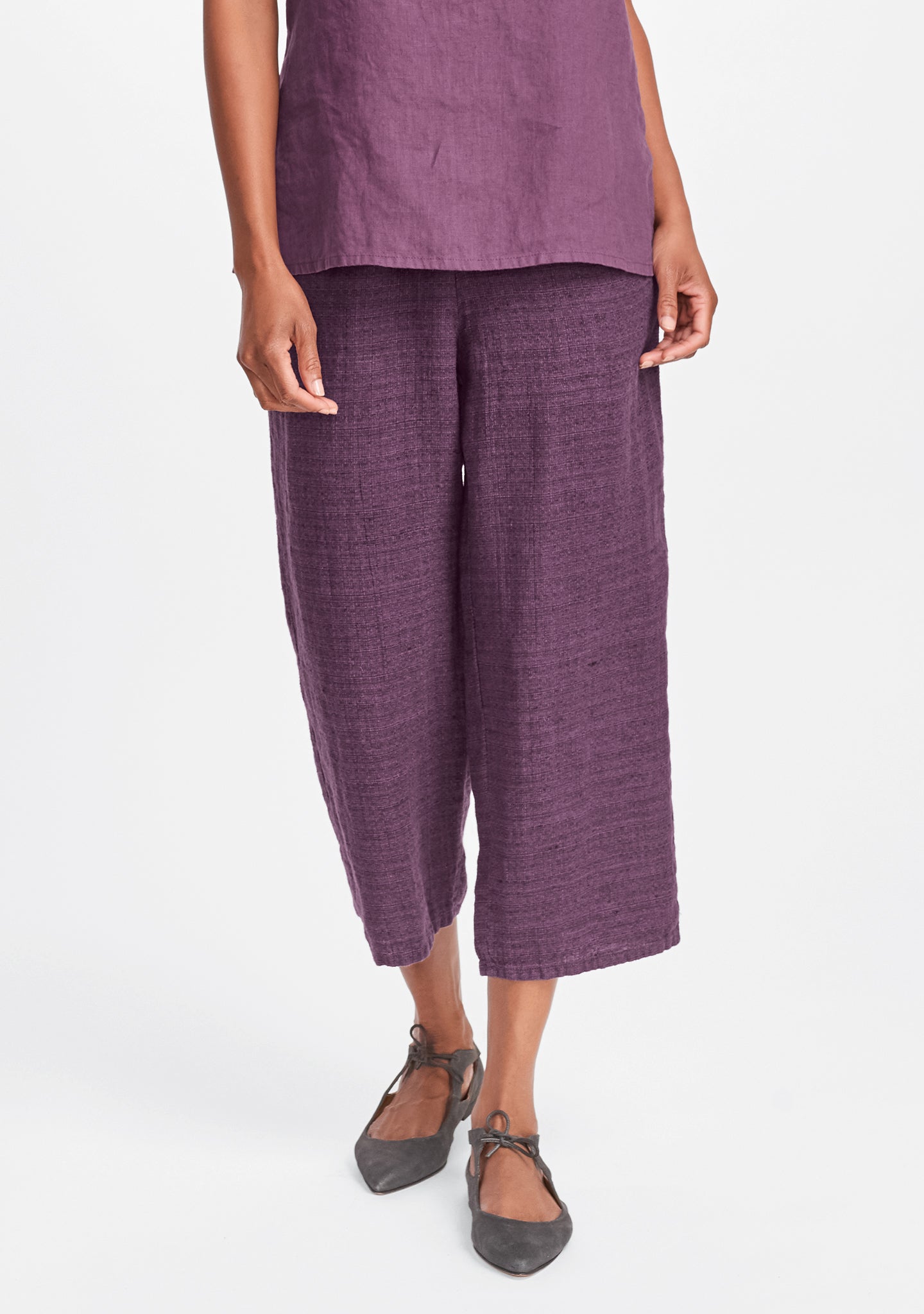 floods linen pants with elastic waist purple