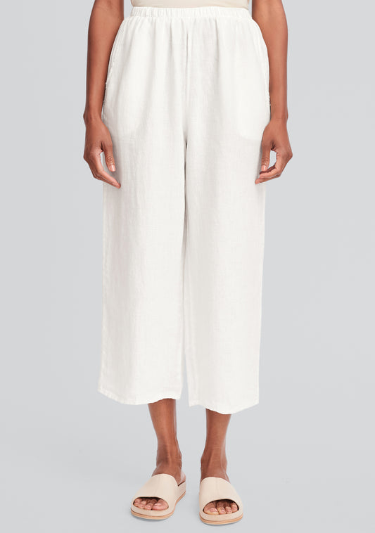 floods linen pants with elastic waist white