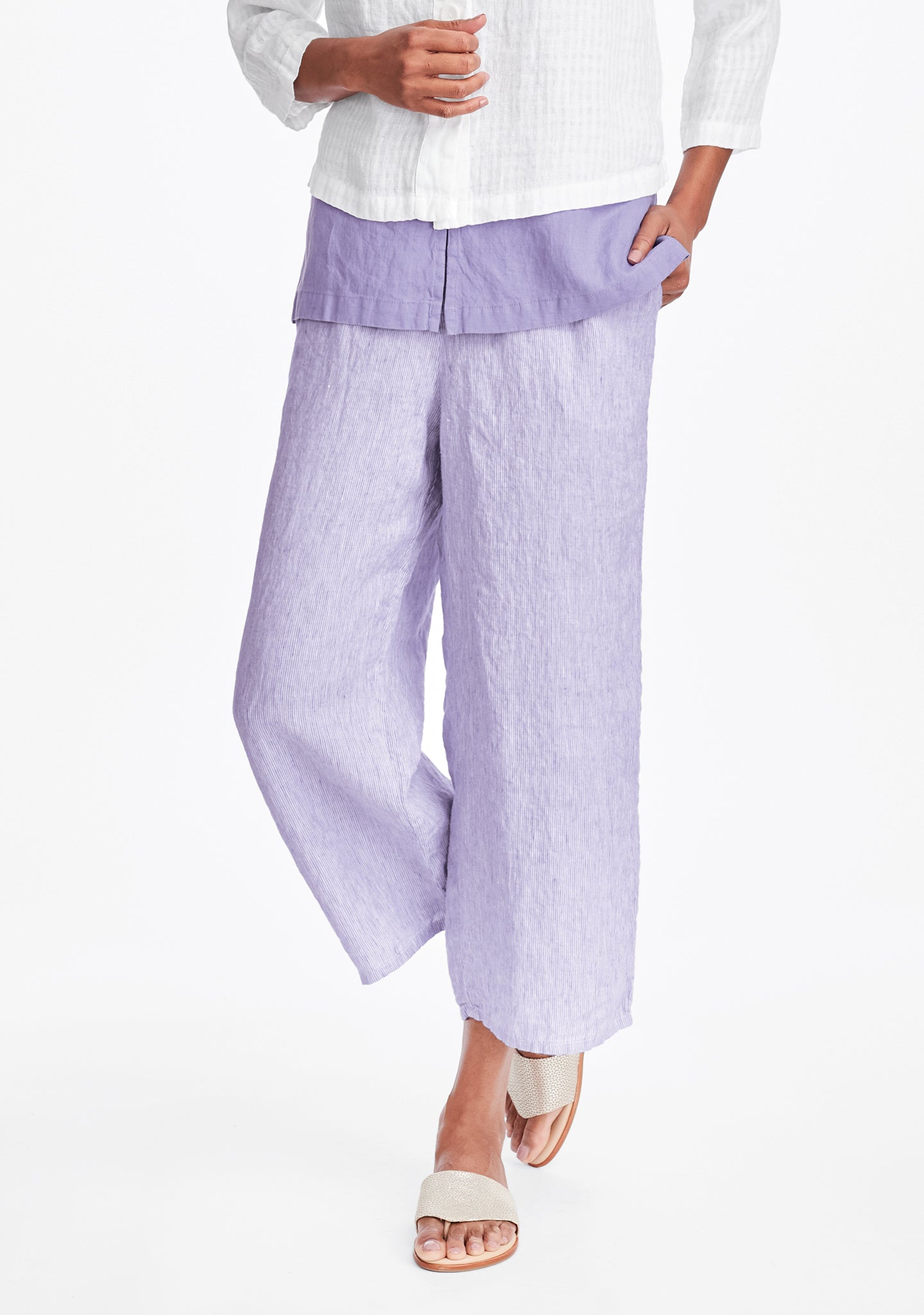 floods linen pants with elastic waist purple