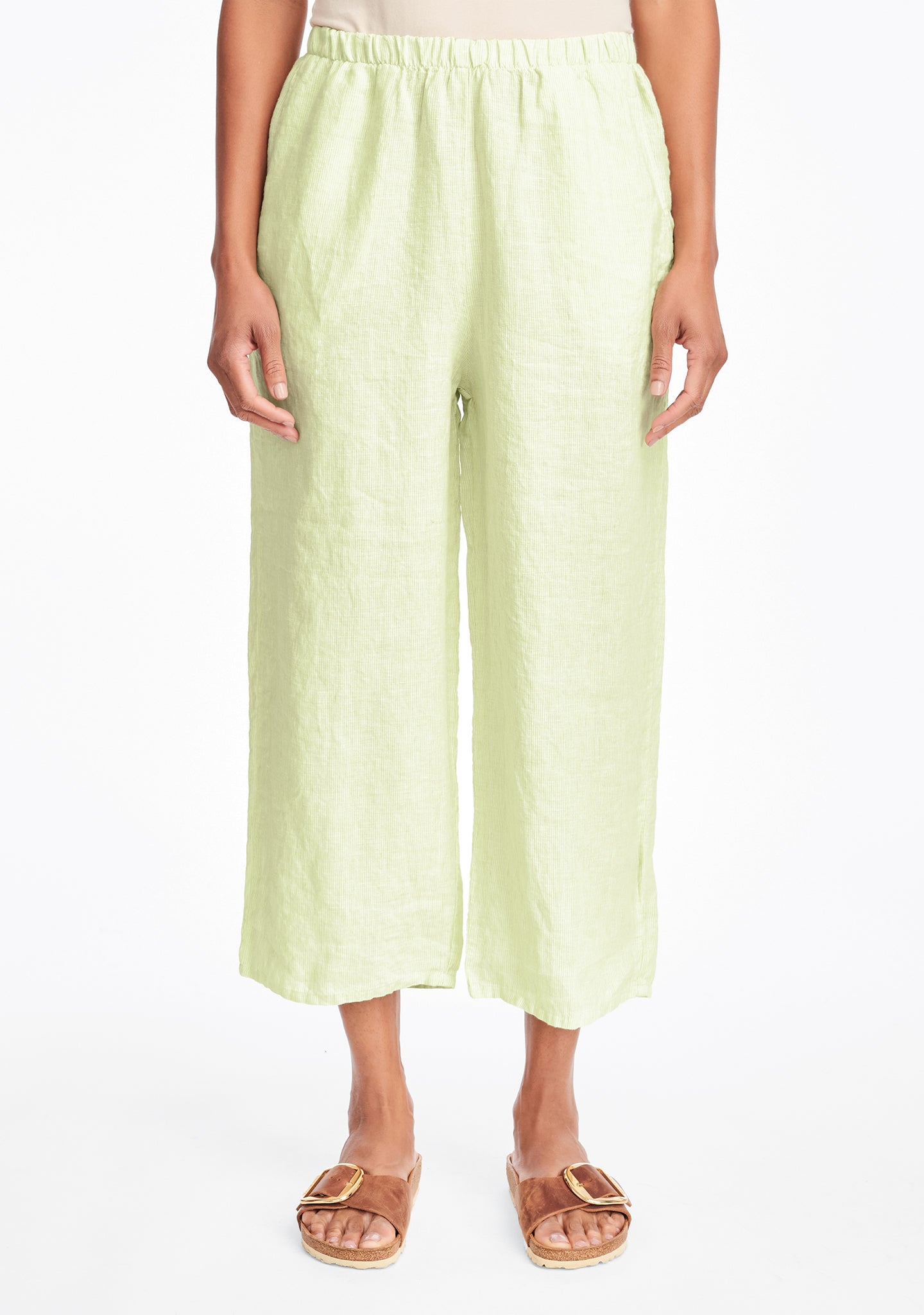 floods linen pants with elastic waist green