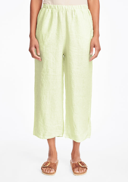 floods linen pants with elastic waist green