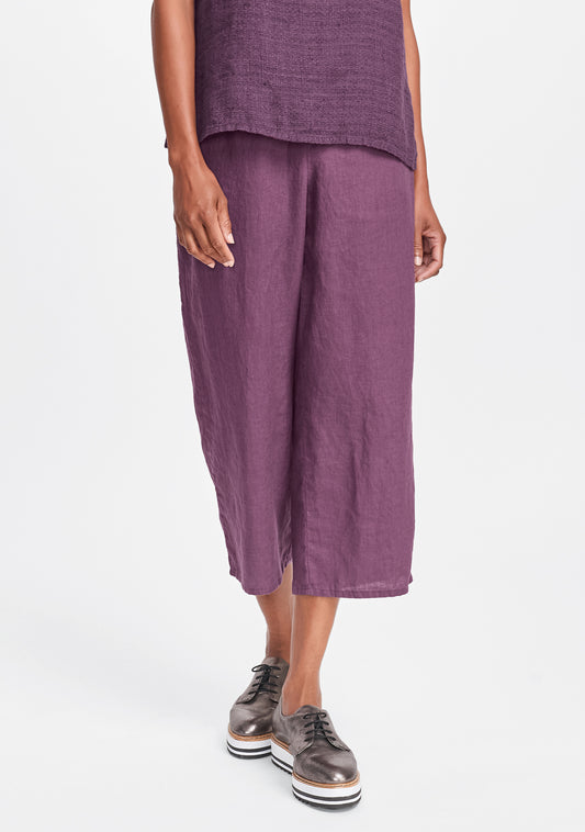 floods linen pants with elastic waist purple