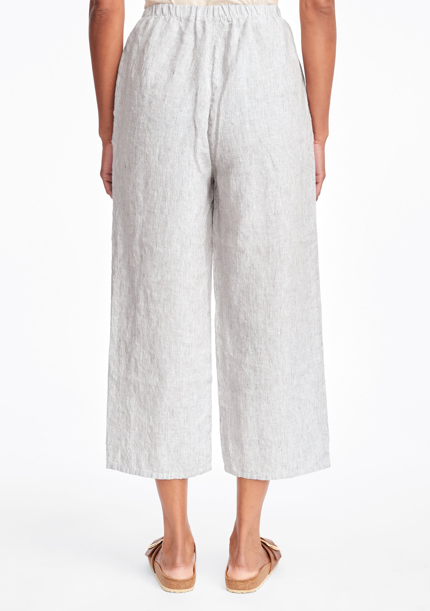 floods linen pants with elastic waist details