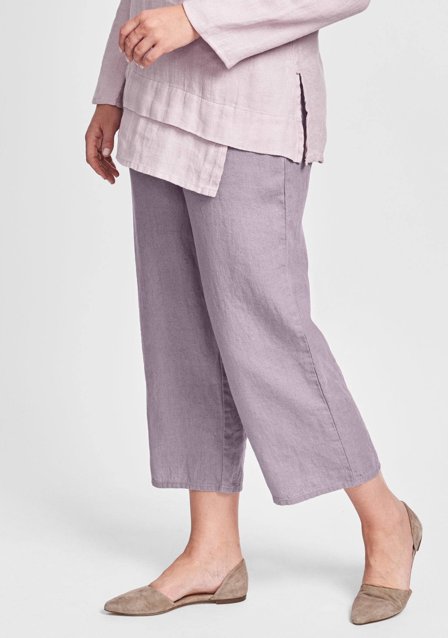 floods linen pants with elastic waist purple