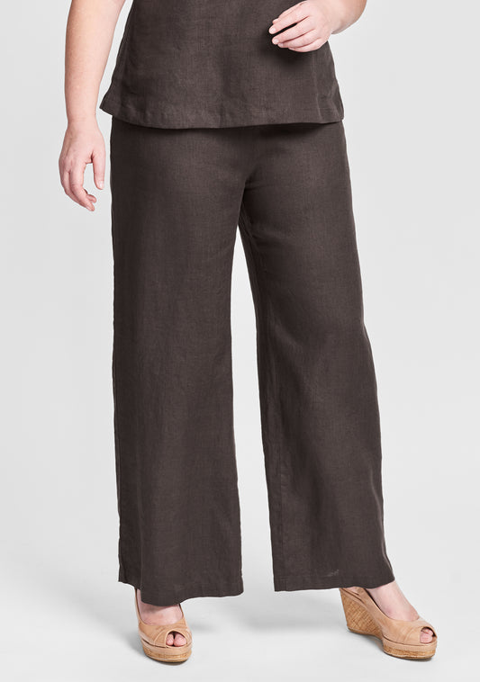 flowing pant linen pants with elastic waist brown