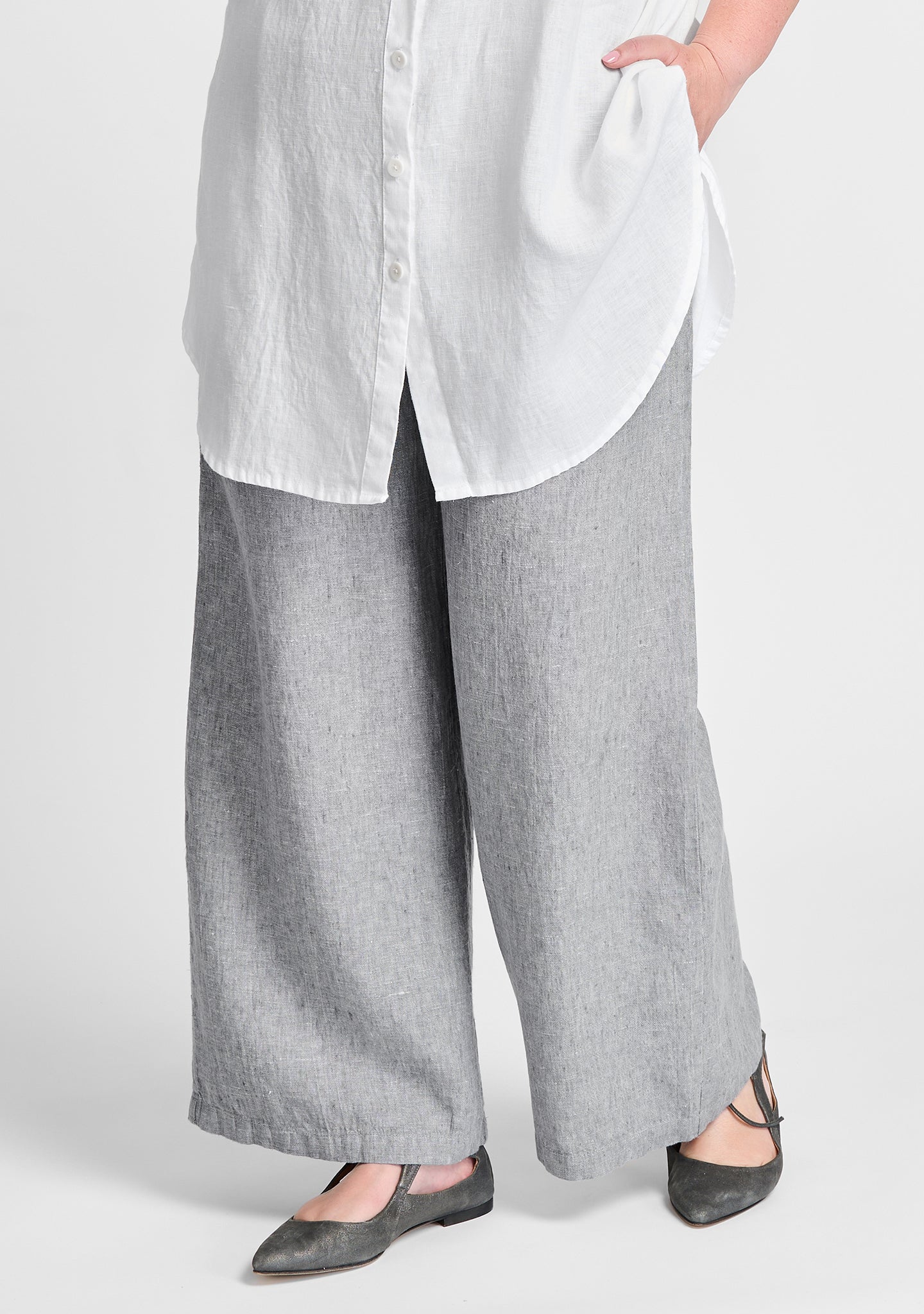 flowing pant linen pants with elastic waist grey
