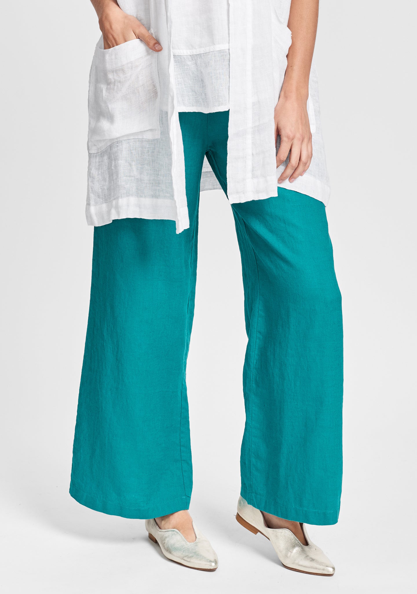 flowing pant linen pants with elastic waist green