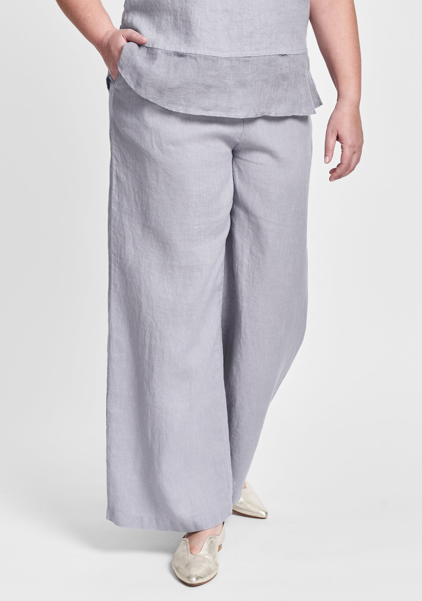 flowing pant linen pants with elastic waist grey