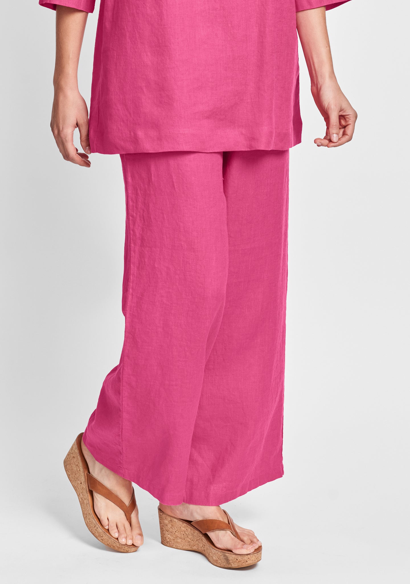 flowing pant linen pants with elastic waist pink