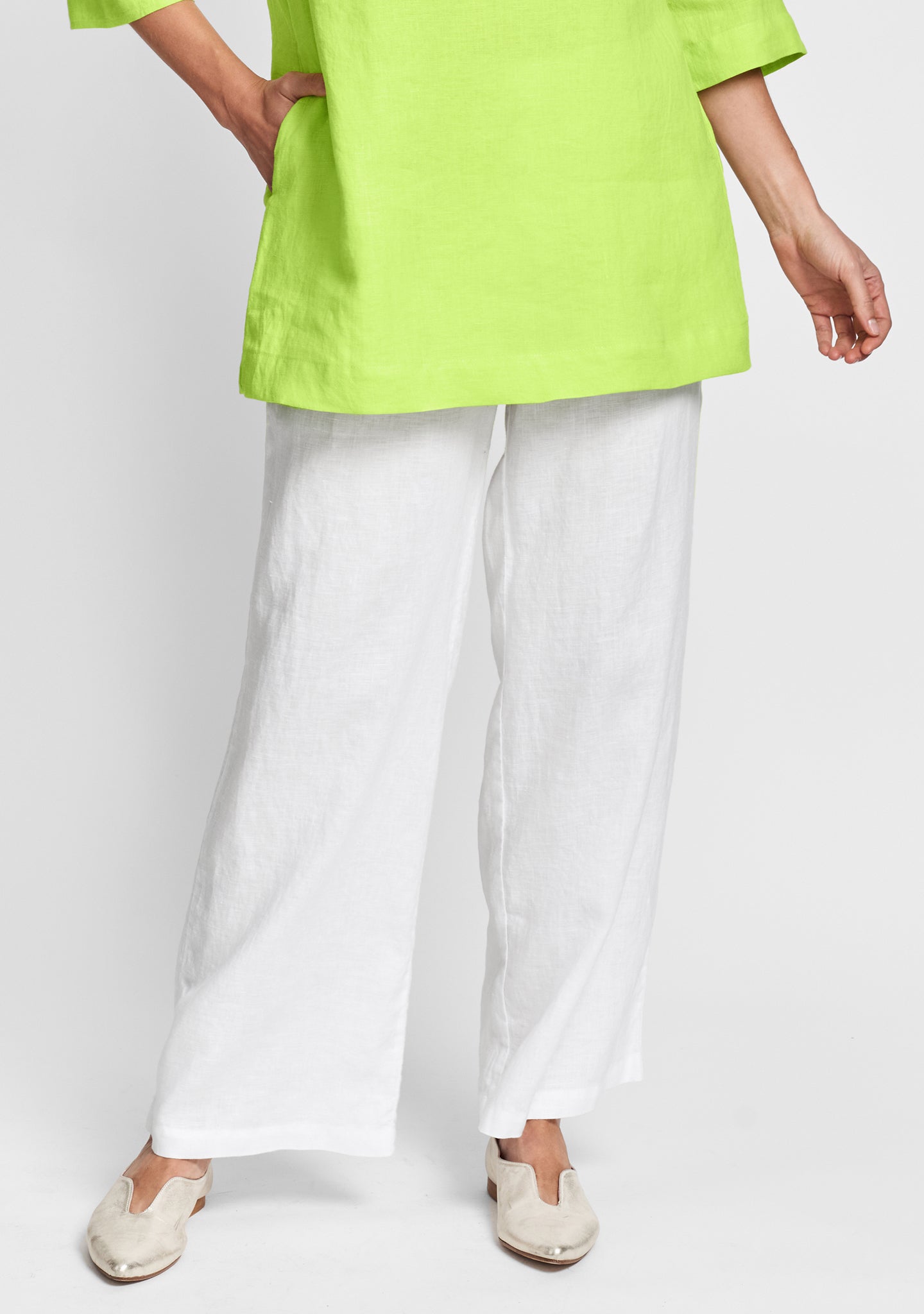 flowing pant linen pants with elastic waist white