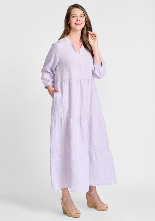 Women's Casual Cotton Linen Dress Solid Long Sleeve Shift Maxi