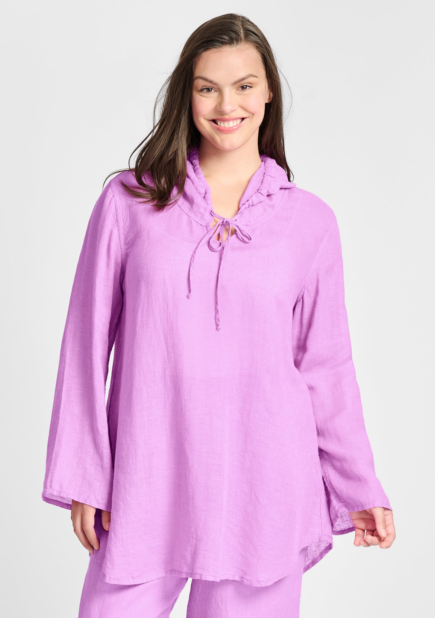 hooded tunic linen shirt pink