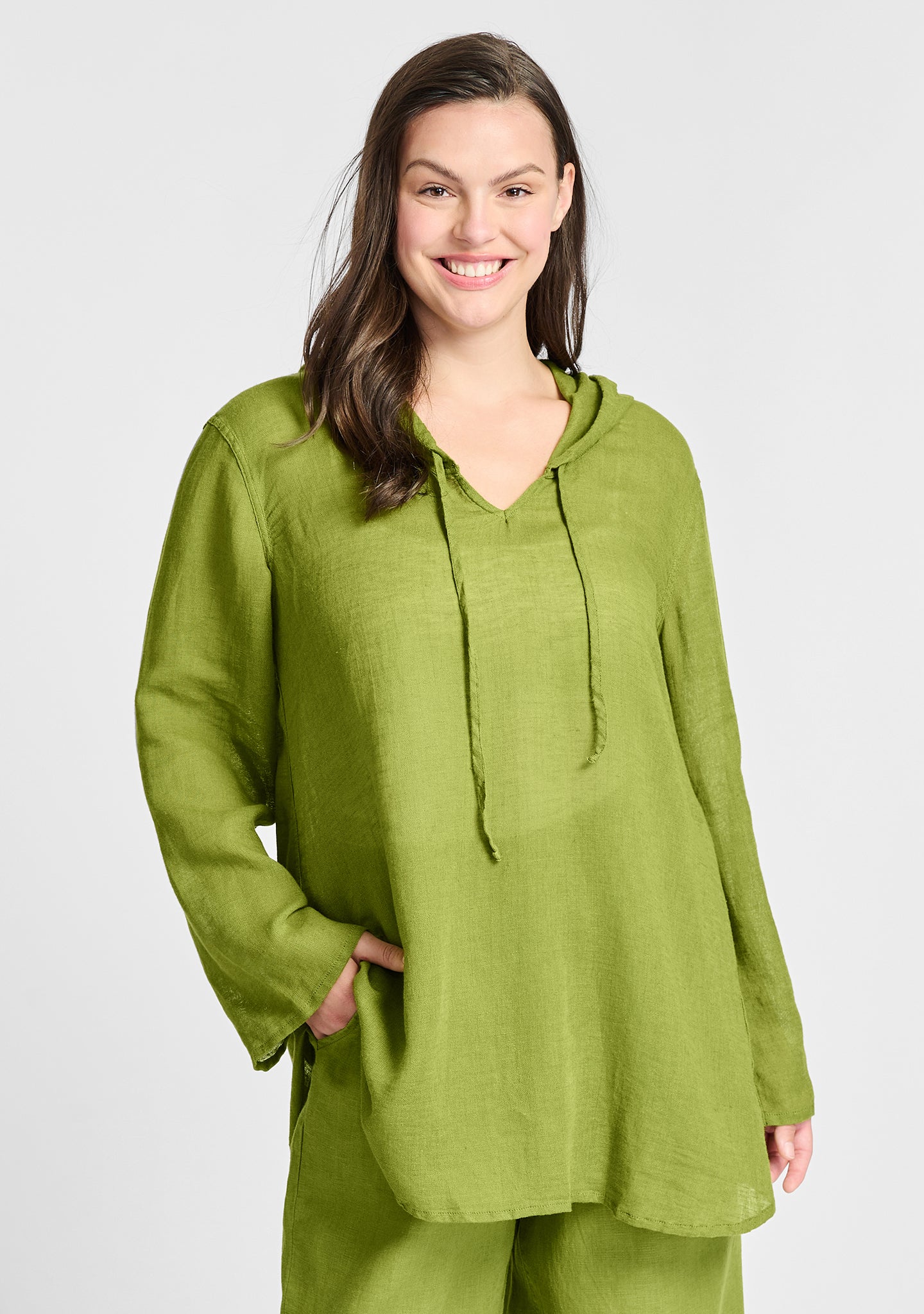 hooded tunic linen shirt green