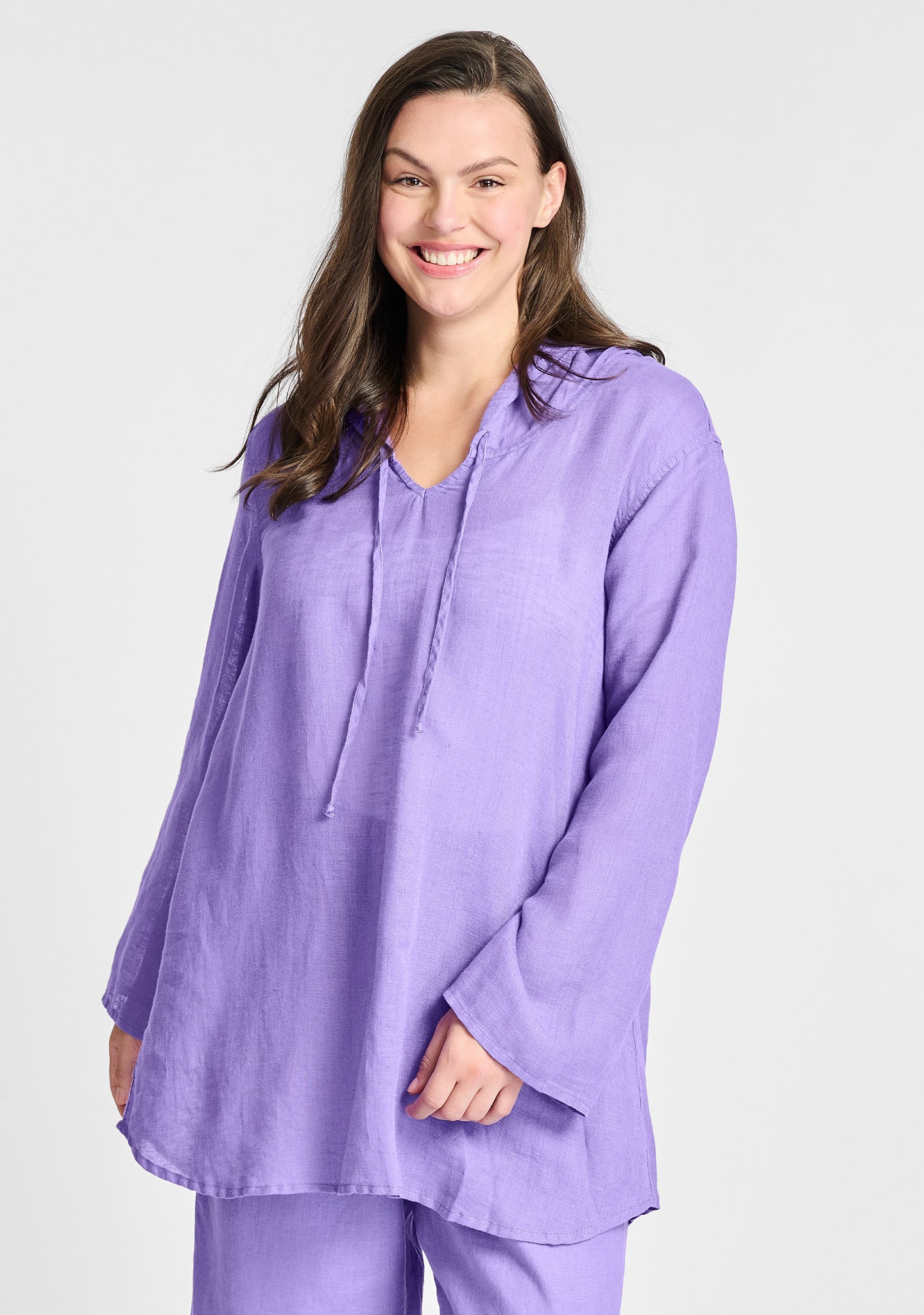 hooded tunic linen shirt purple