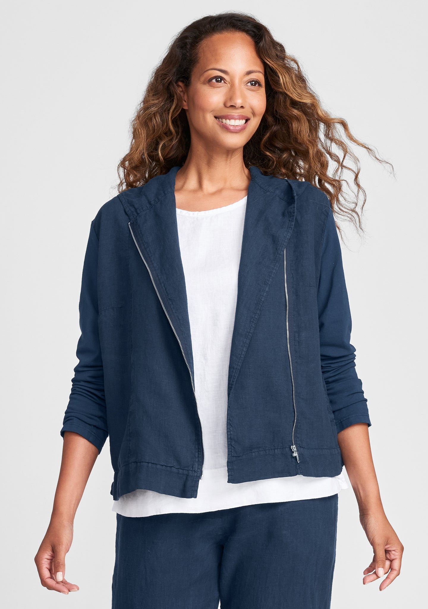 urban hoodie linen jacket blue