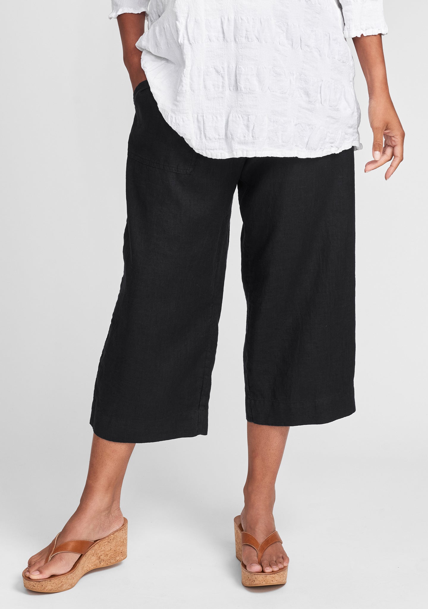 kate pant linen crop pant black