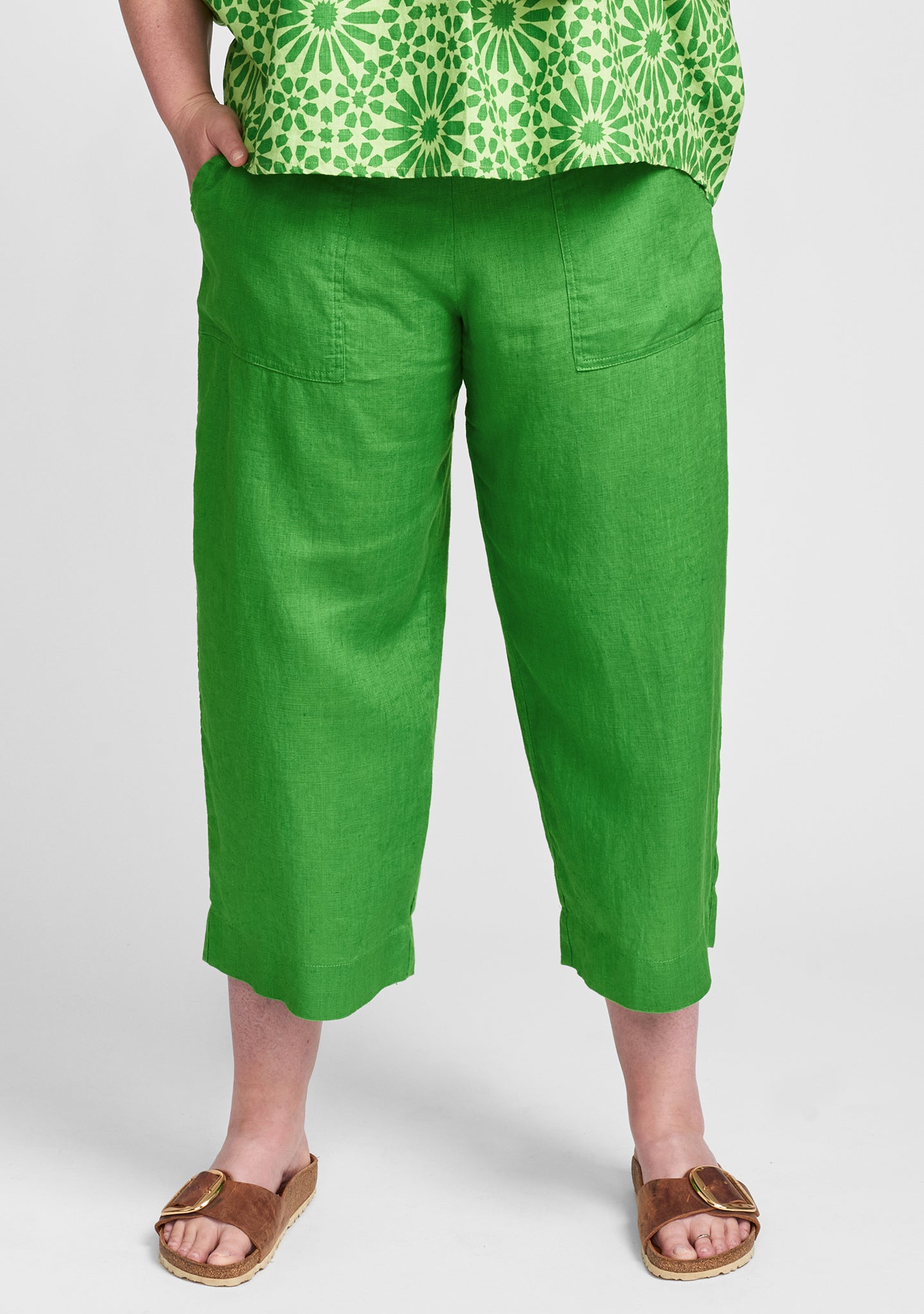 kate pant linen crop pant green