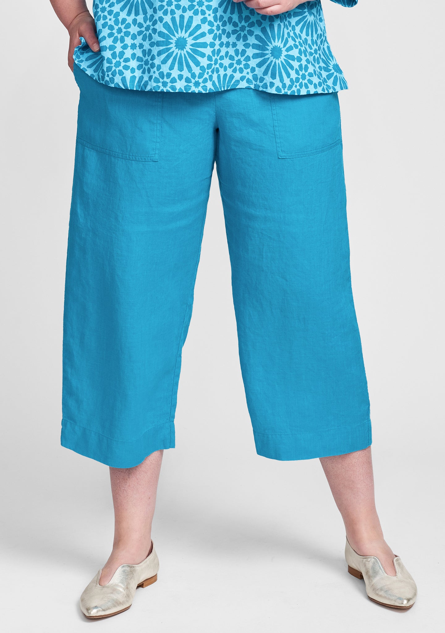 kate pant linen crop pant blue