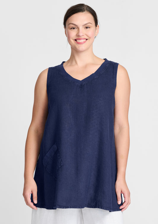live in tunic linen tank top blue