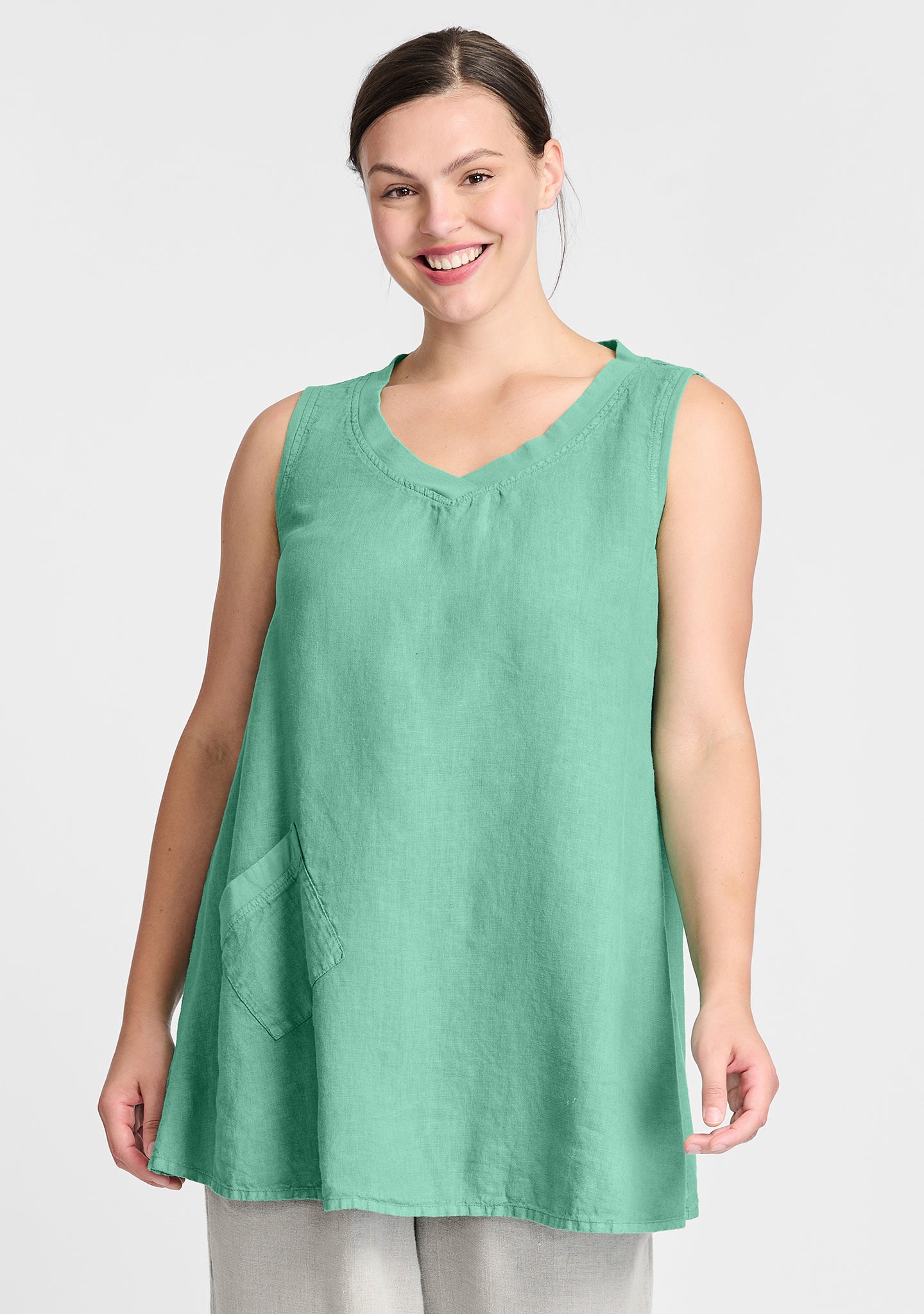 live in tunic linen tank top green
