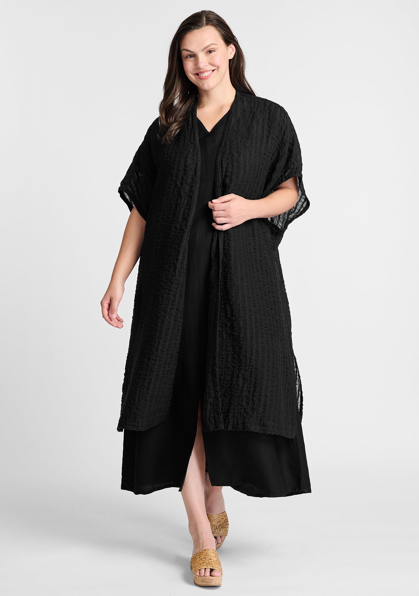 long obscure cardi linen cardigan black