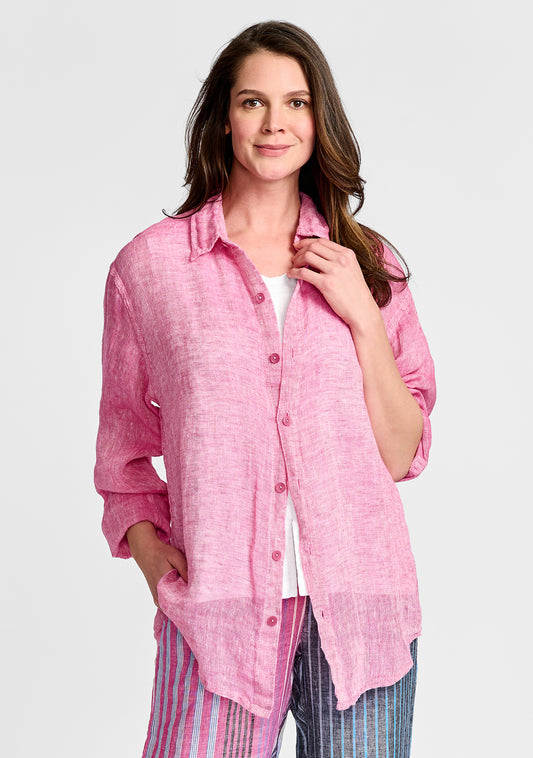 FLAX Globetrotter Women's Purple Wash Linen Button Up Long Sleeve