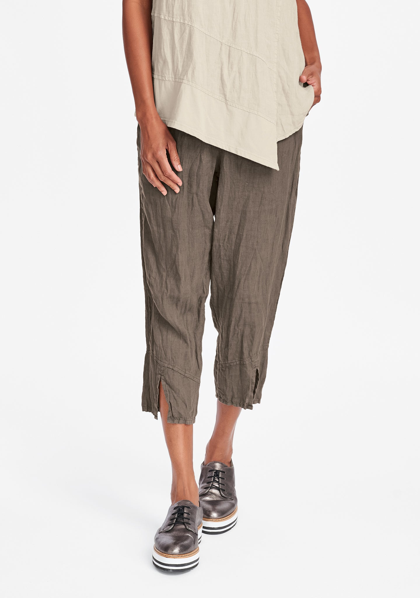 metro crop linen crop pants brown