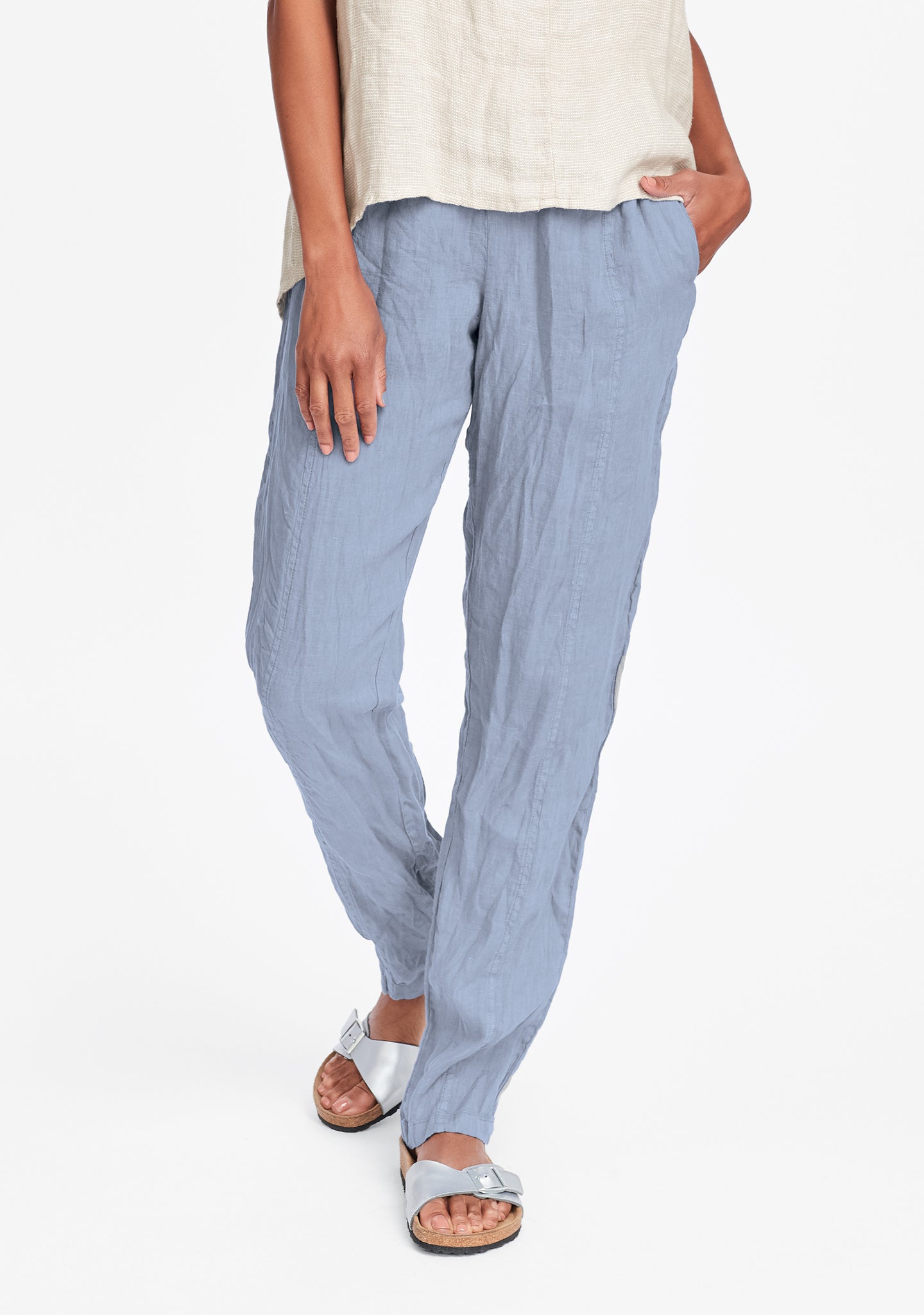 nouveau pant linen drawstring pants blue