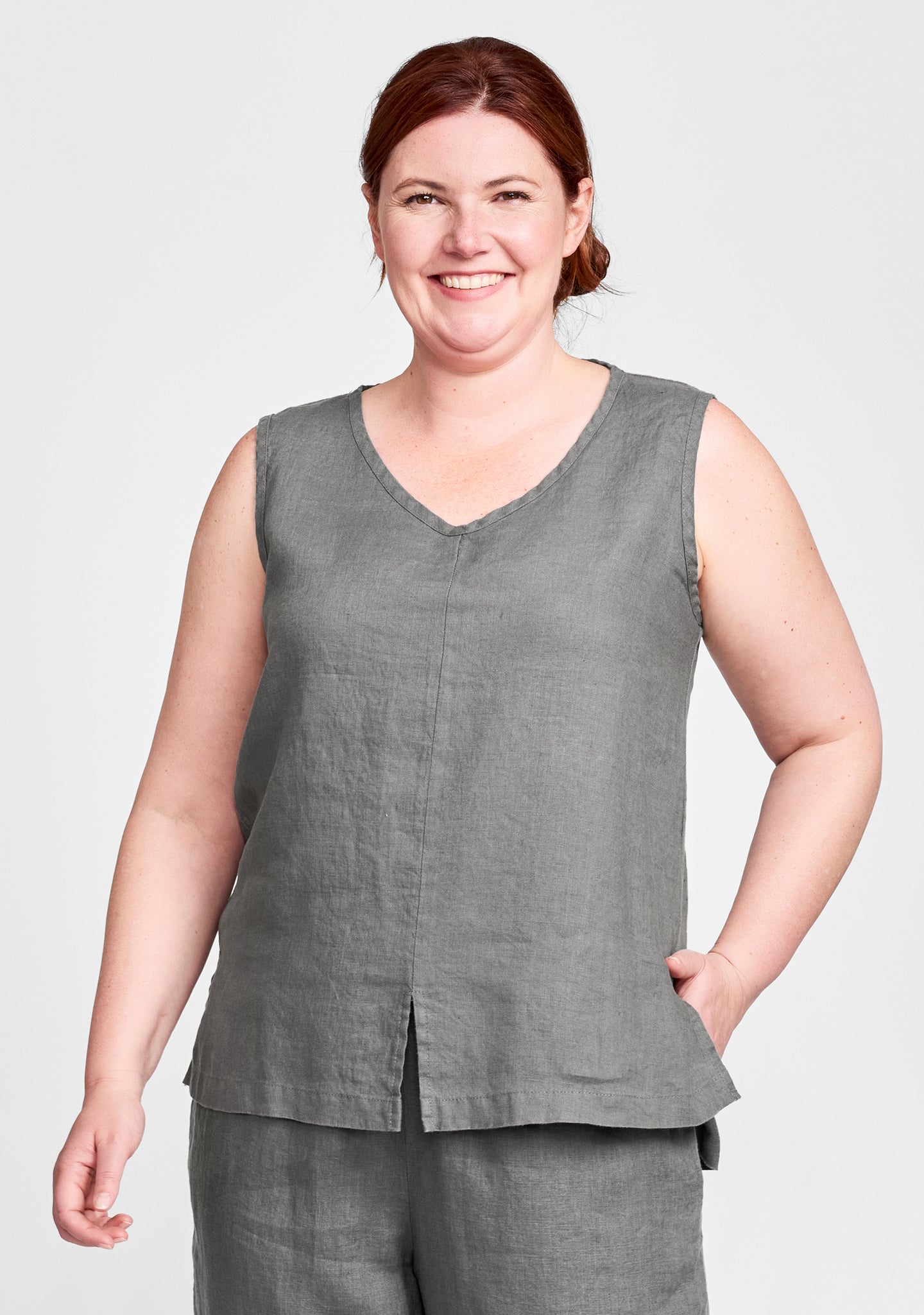 open tank linen tank top grey