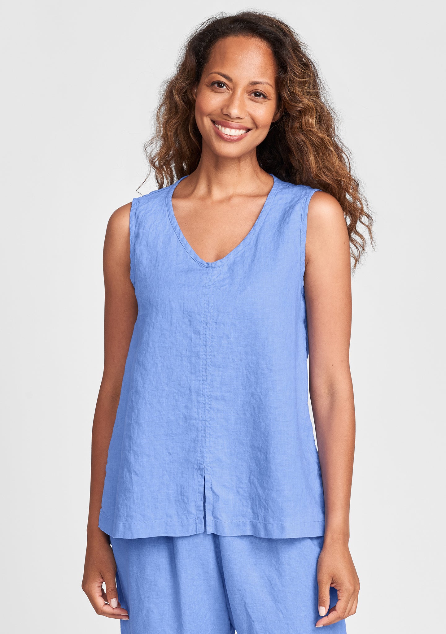 open tank linen tank top blue