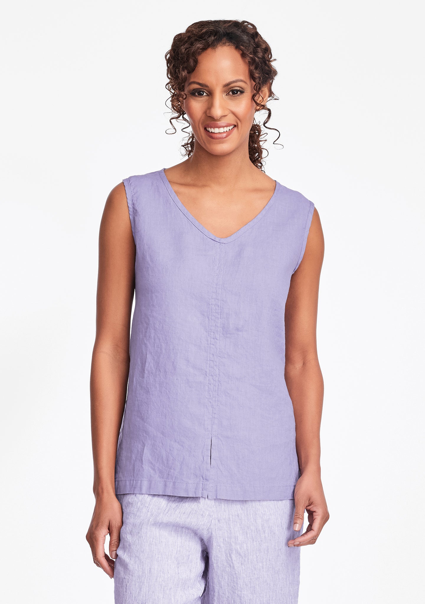 open tank linen tank top purple