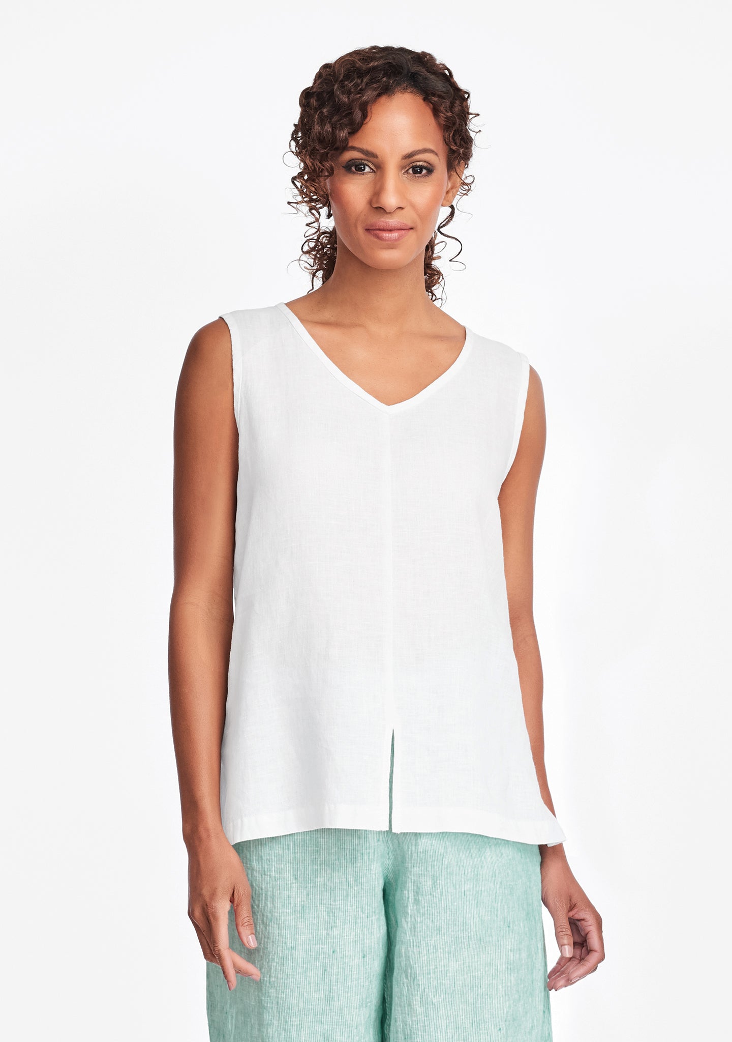open tank linen tank top white