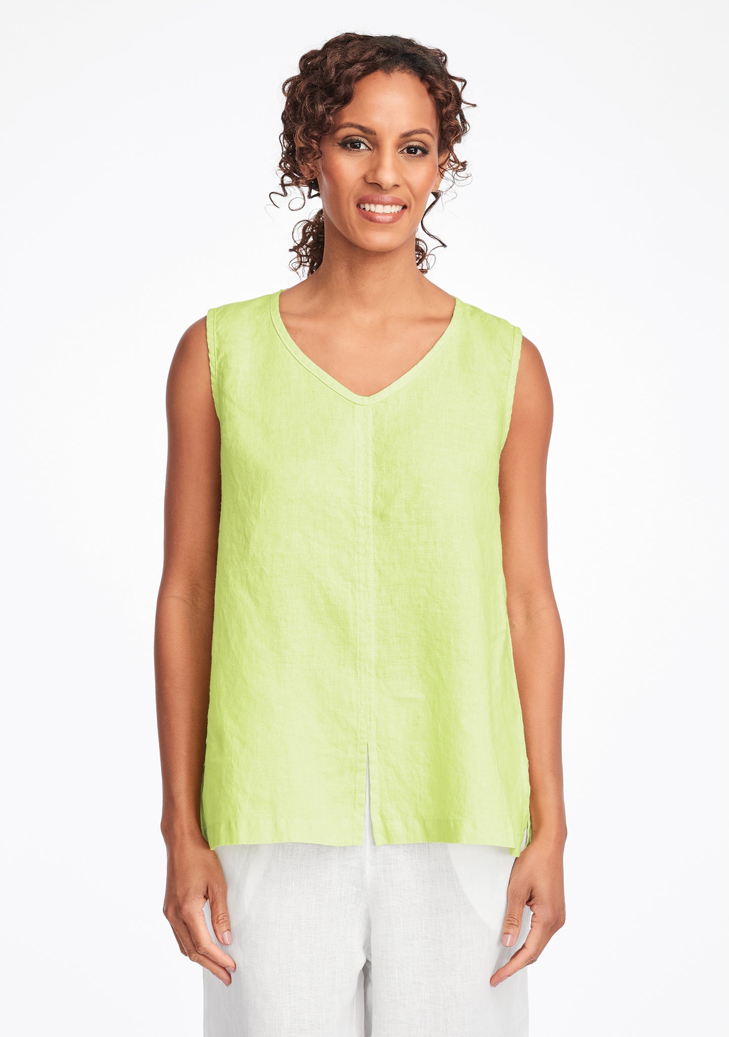 open tank linen tank top green