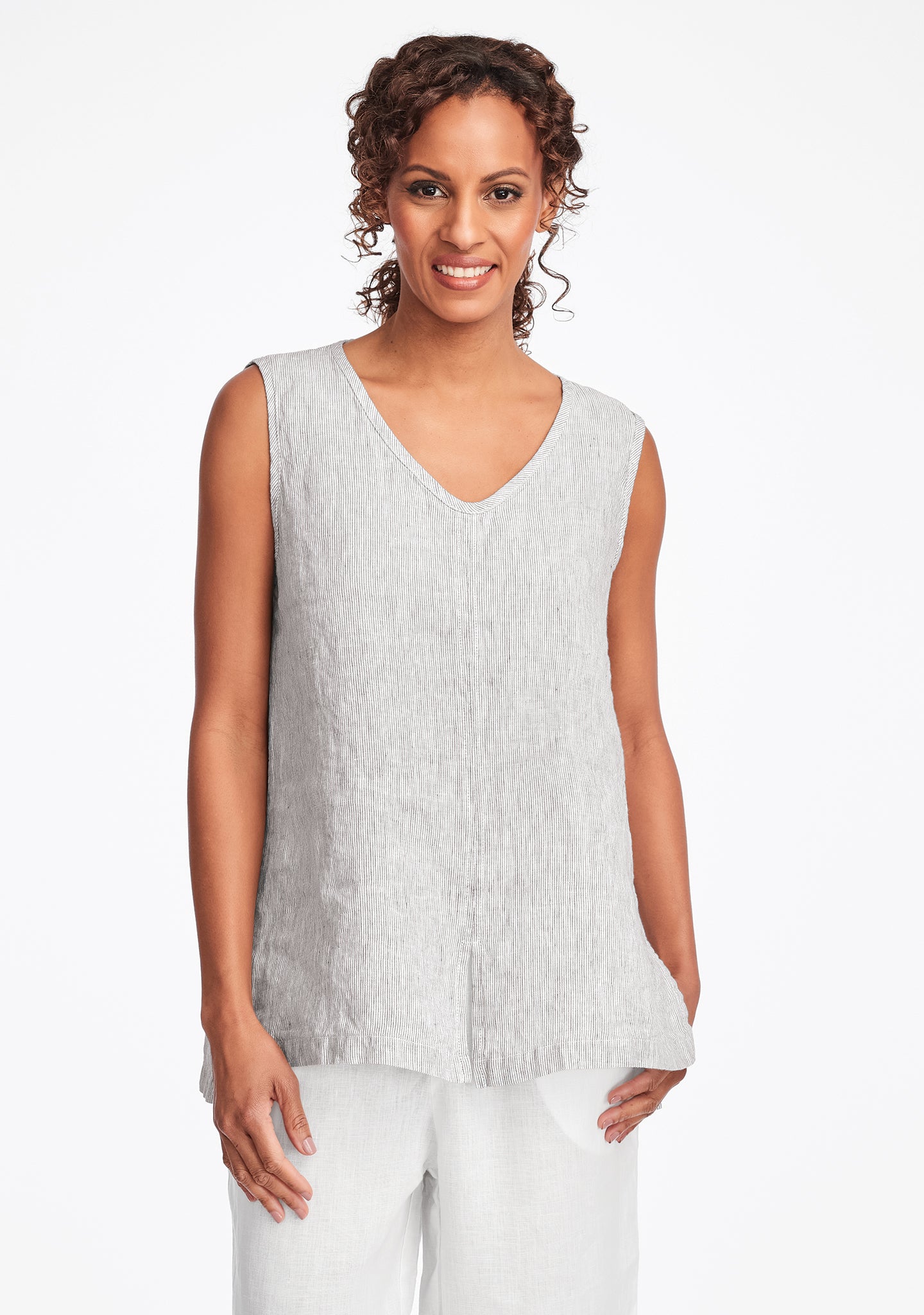 open tank linen tank top grey