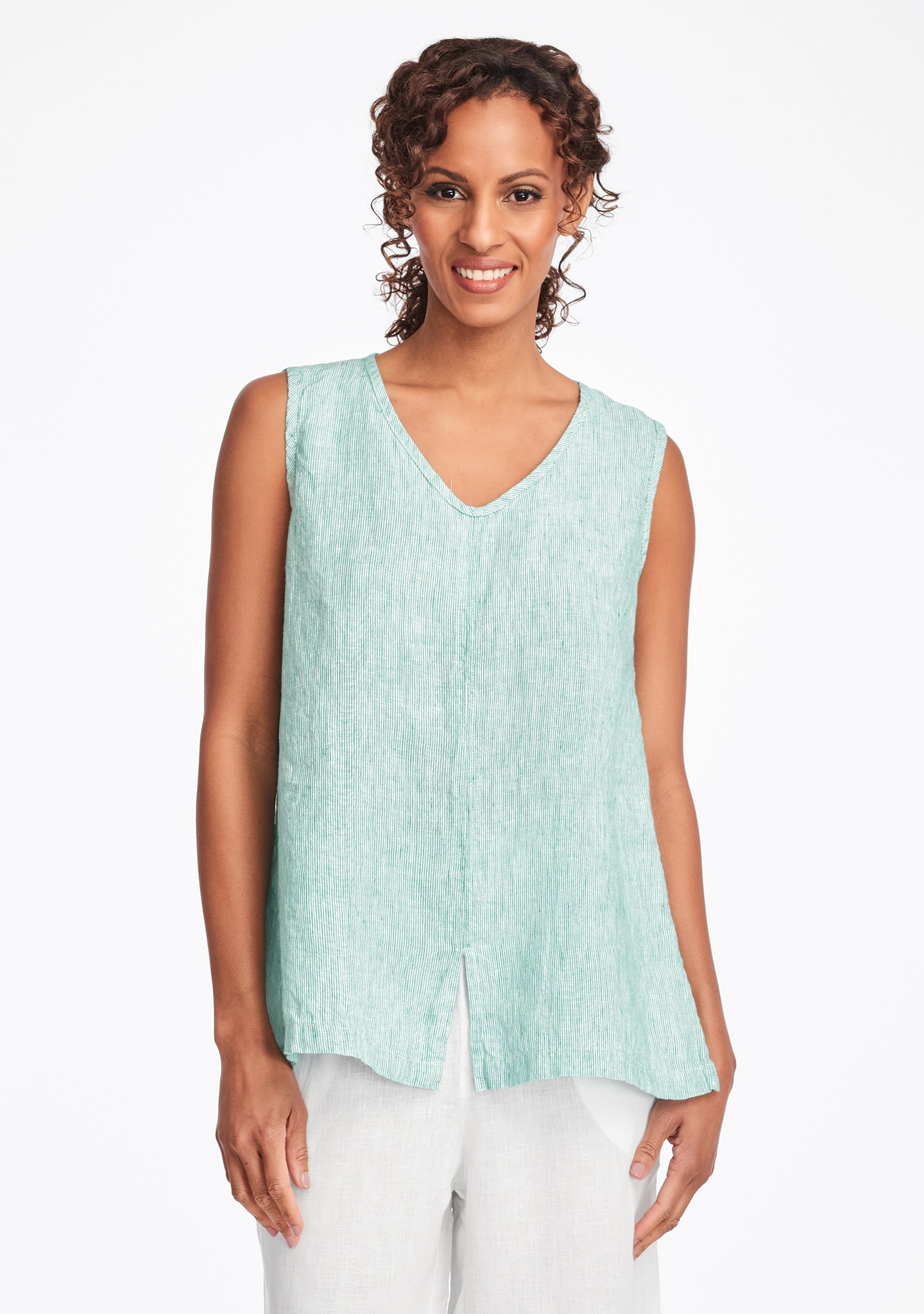 open tank linen tank top green