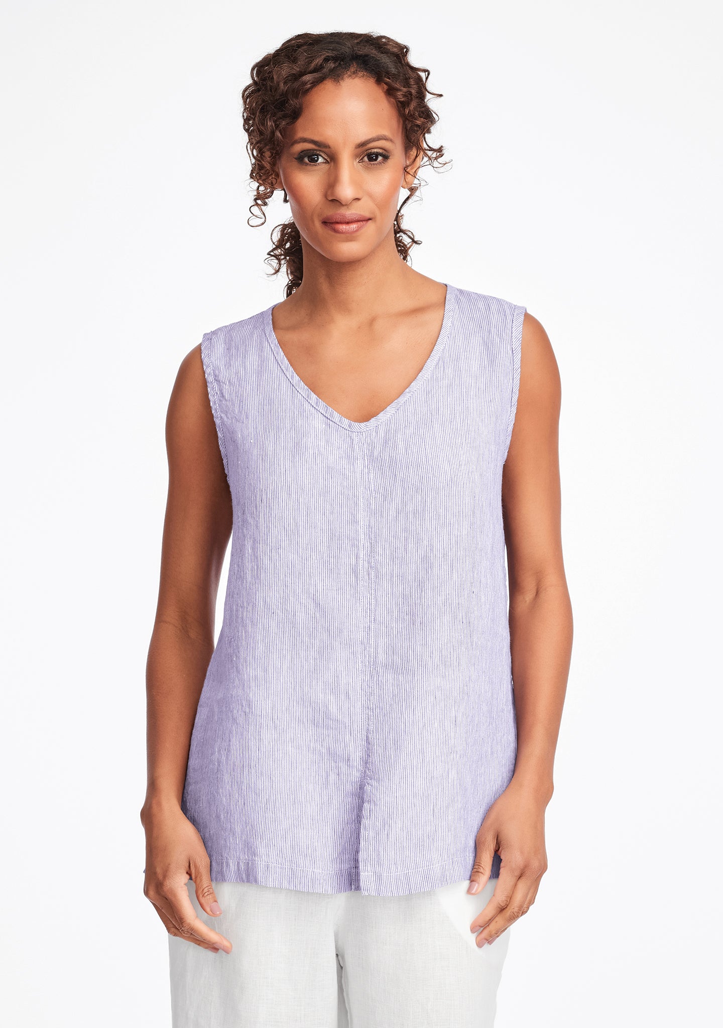 open tank linen tank top purple