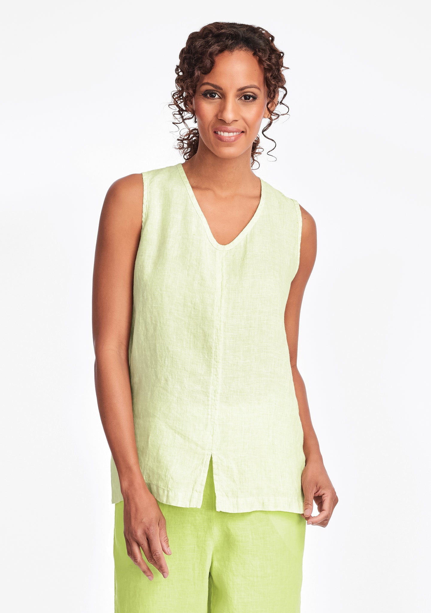 open tank linen tank top green
